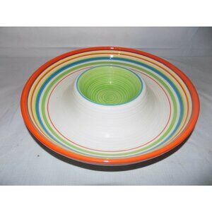 Chip and Dip Fresh Decor Serving Bowl 14" Green Festive Ceramic Striped